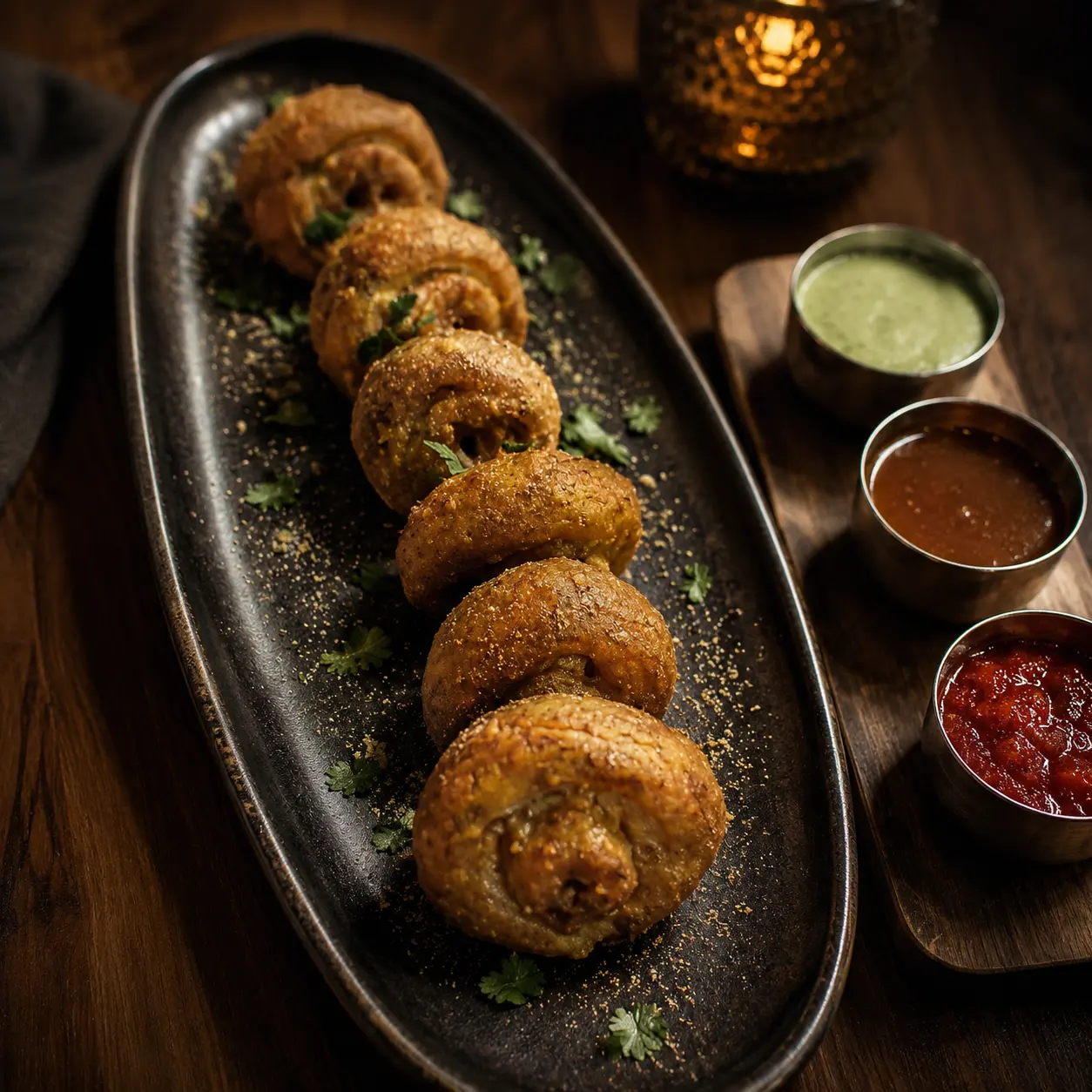 Bunyols de xampinyó cruixents amb chutneys